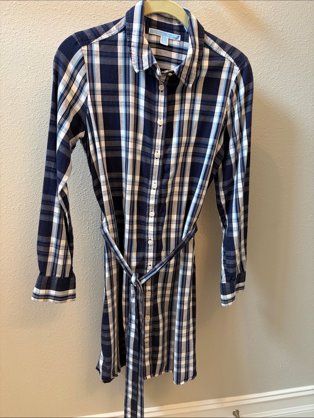 Draper James Navy & White Plaid Button-Up Shirt Dress size 0